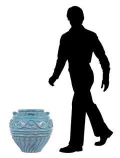 Large Antique Sky Blue Spanish Ceramic Pot, Jardinière, Planter, Indoor Outdoor