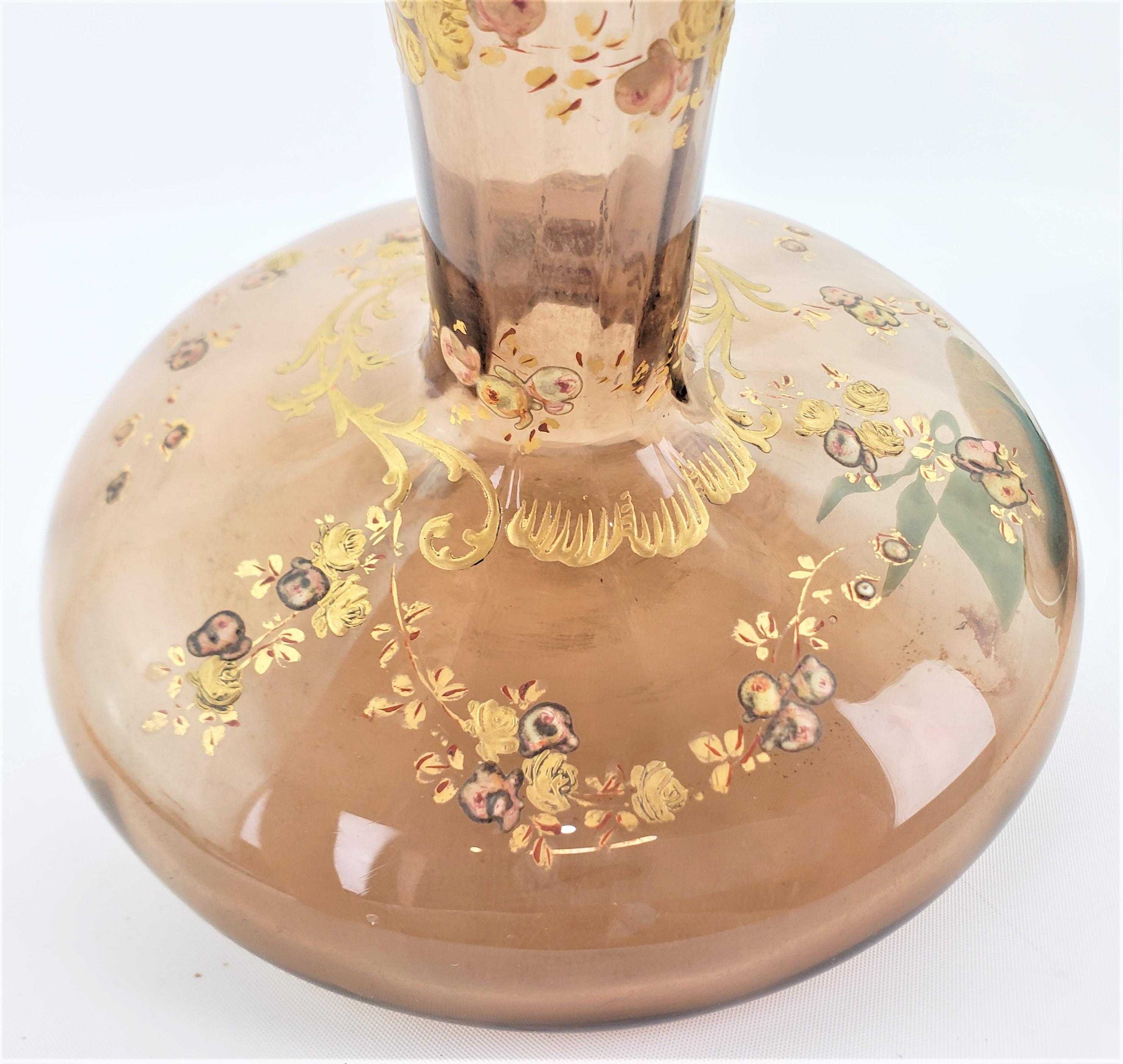 Large Antique Smoky Quartz Bulbous Vase with Gilt & Enamel Floral Decoration For Sale 5