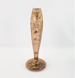 Large Antique Smoky Quartz Bulbous Vase with Gilt & Enamel Floral Decoration