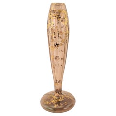 Large Antique Smoky Quartz Bulbous Vase with Gilt & Enamel Floral Decoration