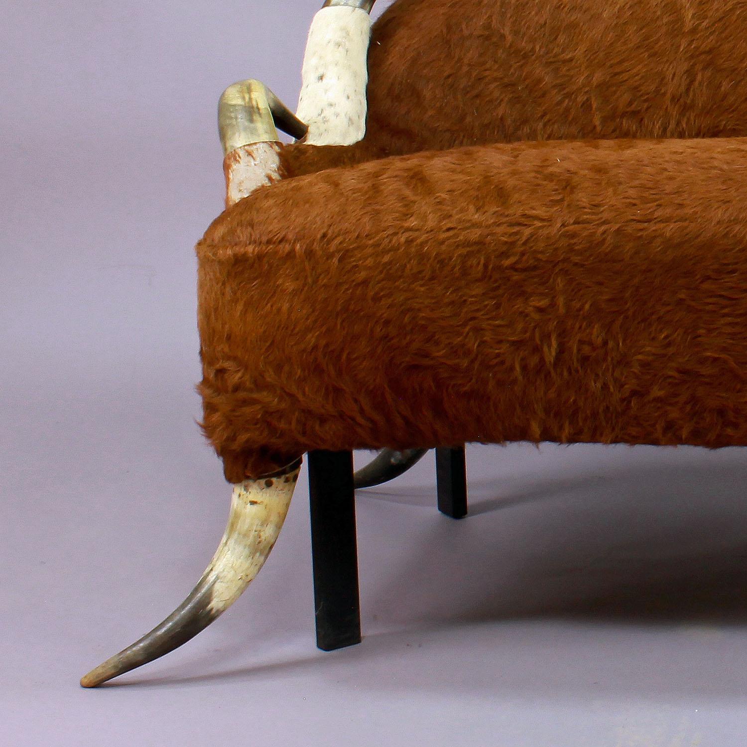 Wood Large Antique Sofa with Long Horn Decoration, Austria, circa 1870 For Sale