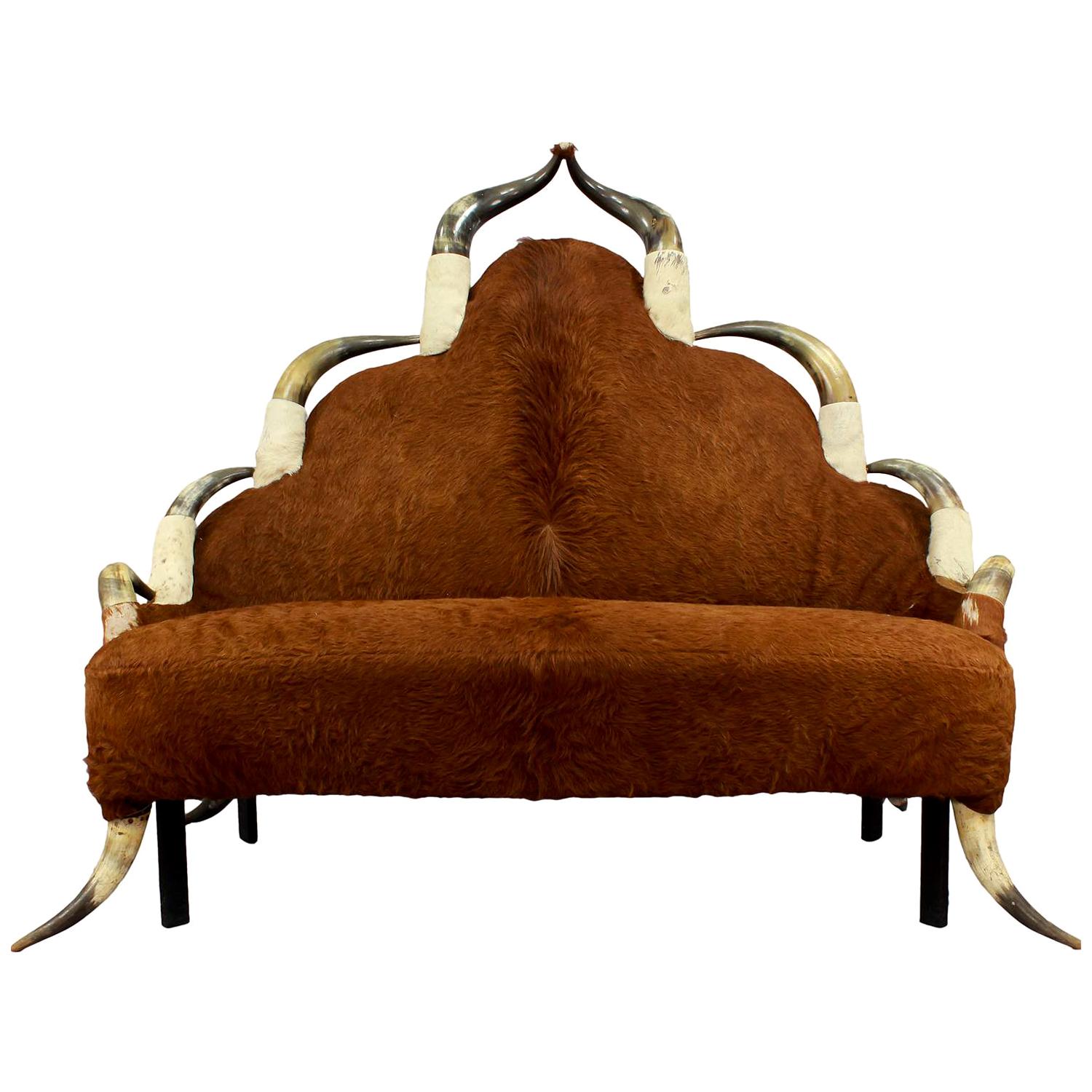 Large Antique Sofa with Long Horn Decoration, Austria, circa 1870