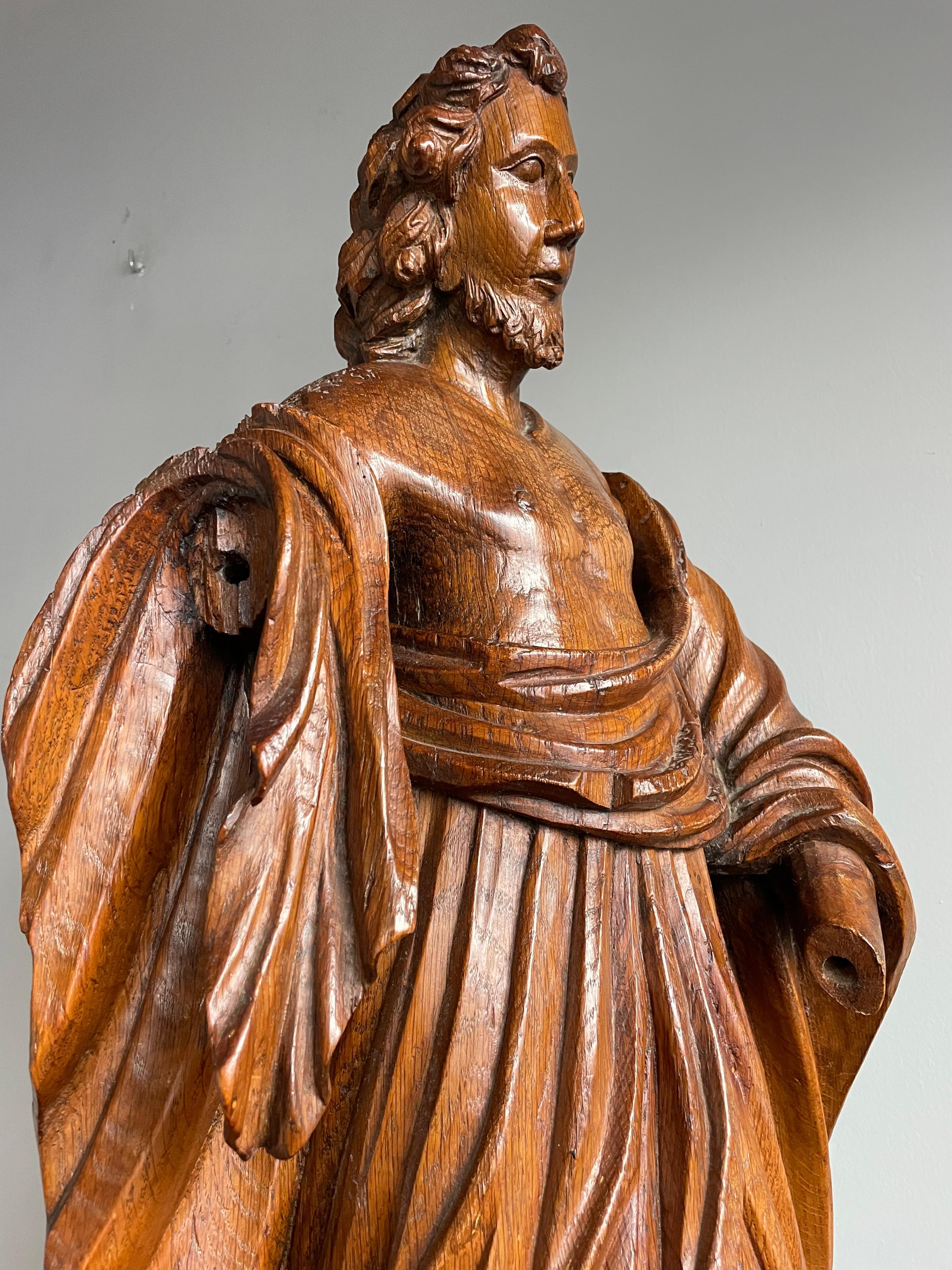 Large Antique Soild Oak Sculpture of Saint John the Baptist w. Lamb of God 1850 For Sale 2