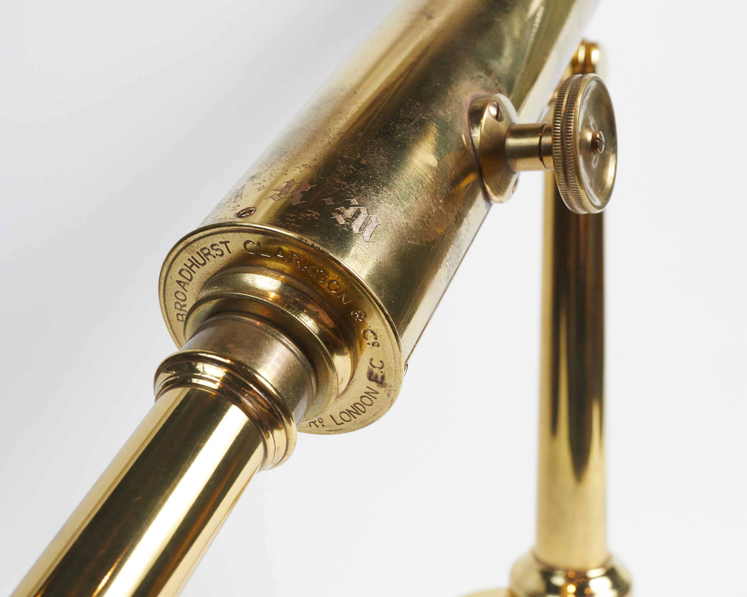 Early 20th Century Large Antique Solid Brass Library Telescope  by Broadhurst, Clarkson and Co For Sale