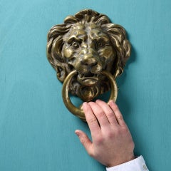 Large Antique Solid Brass Lion Head Door Knocker