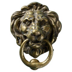 Large Antique Solid Brass Lion Head Door Knocker