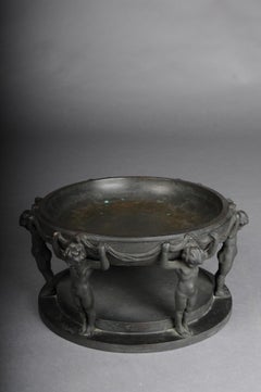 Large antique solid bronze centerpiece bowl, signed Anton Grath (1881-1955)