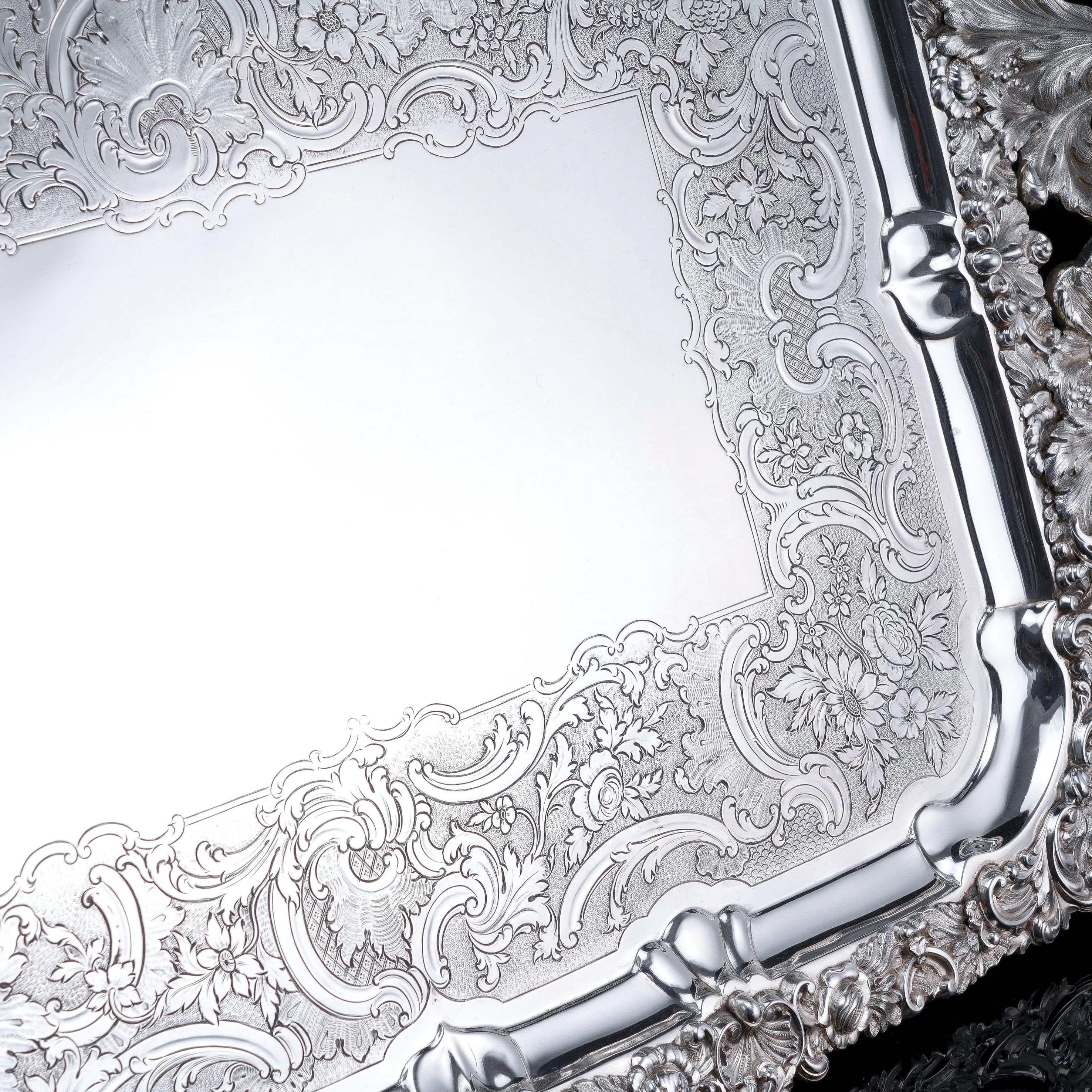 Large Antique Solid Silver Georgian Tray / Salver William Marshall, 1828 4