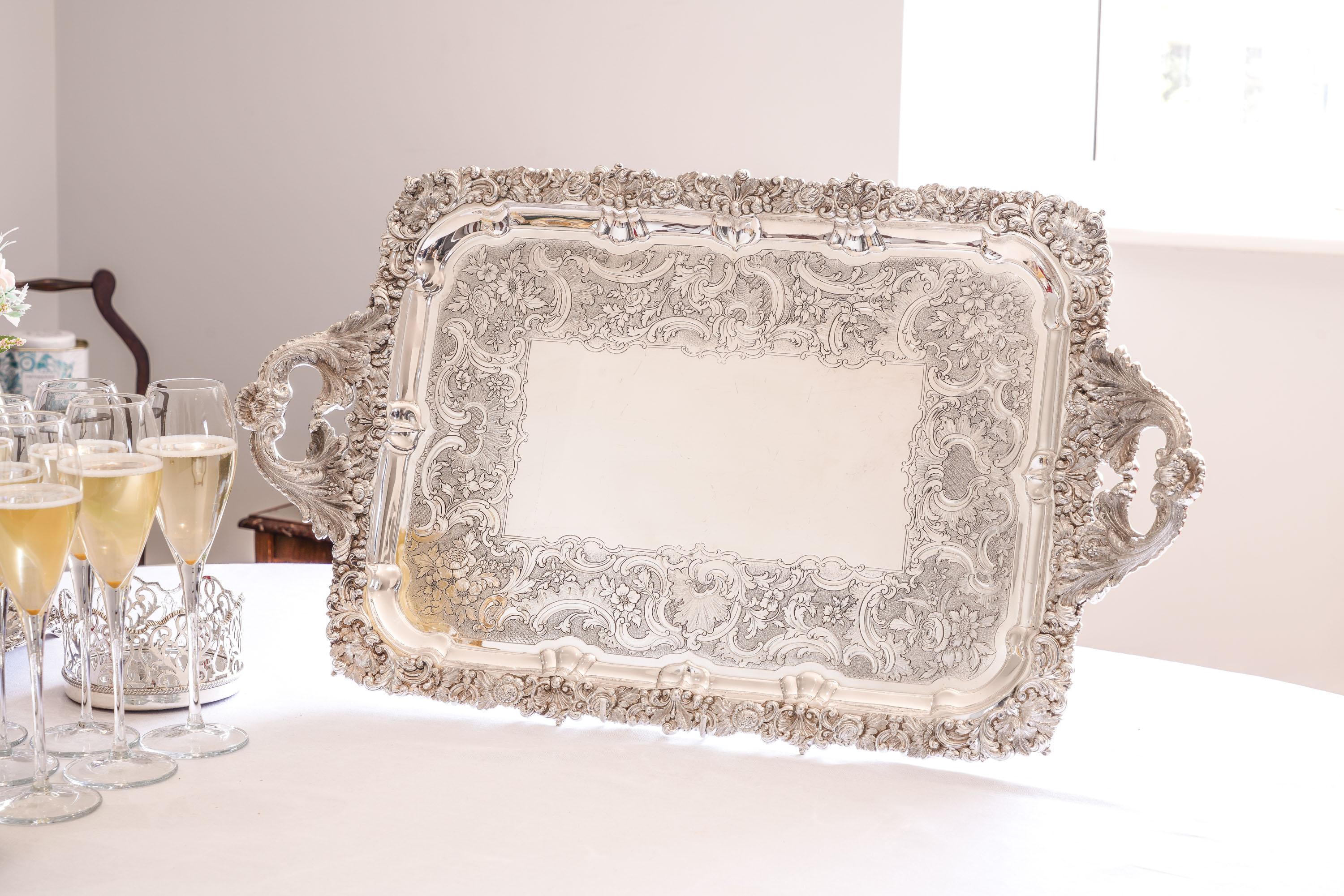 Large Antique Solid Silver Georgian Tray / Salver William Marshall, 1828 8