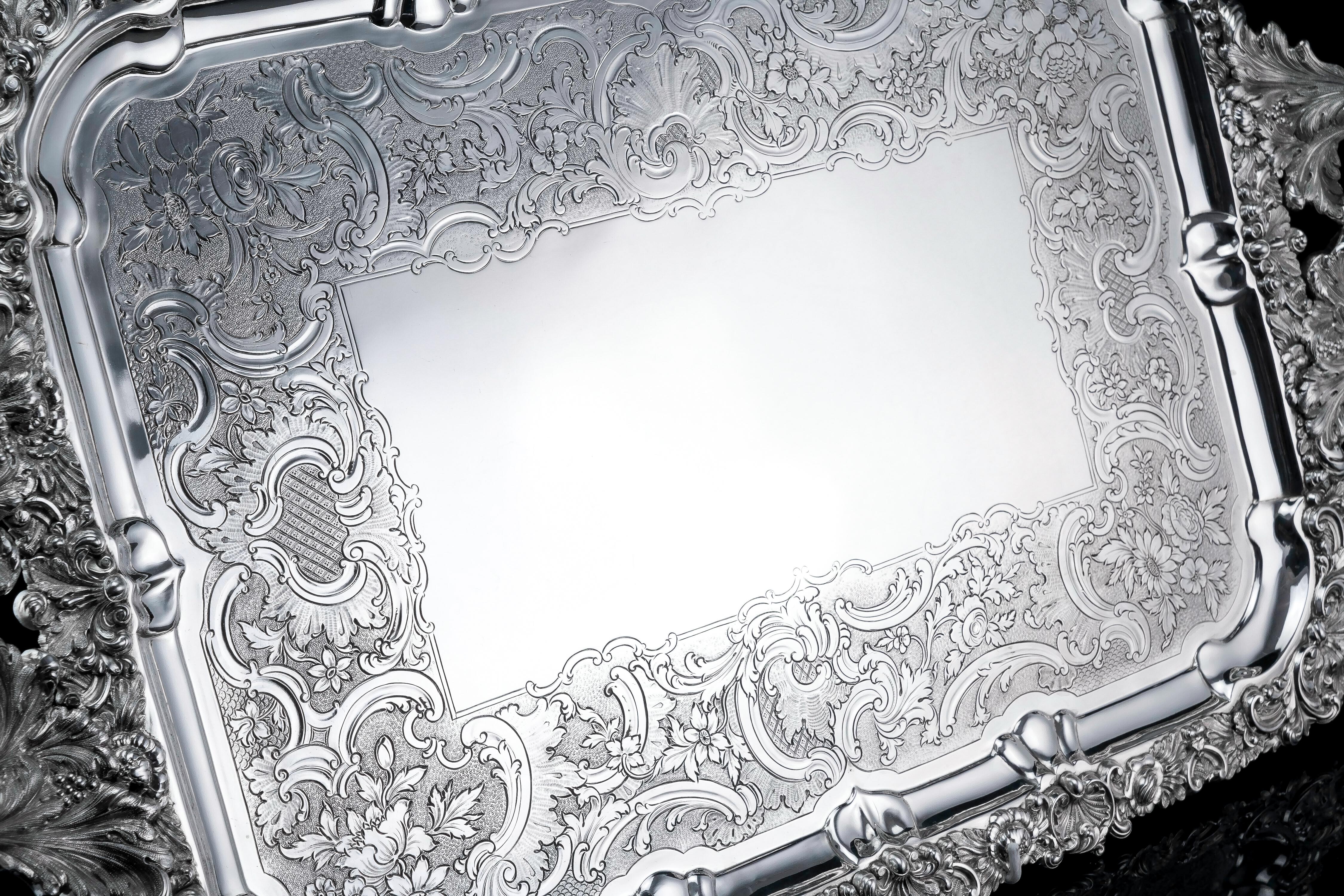 Large Antique Solid Silver Georgian Tray / Salver William Marshall, 1828 12