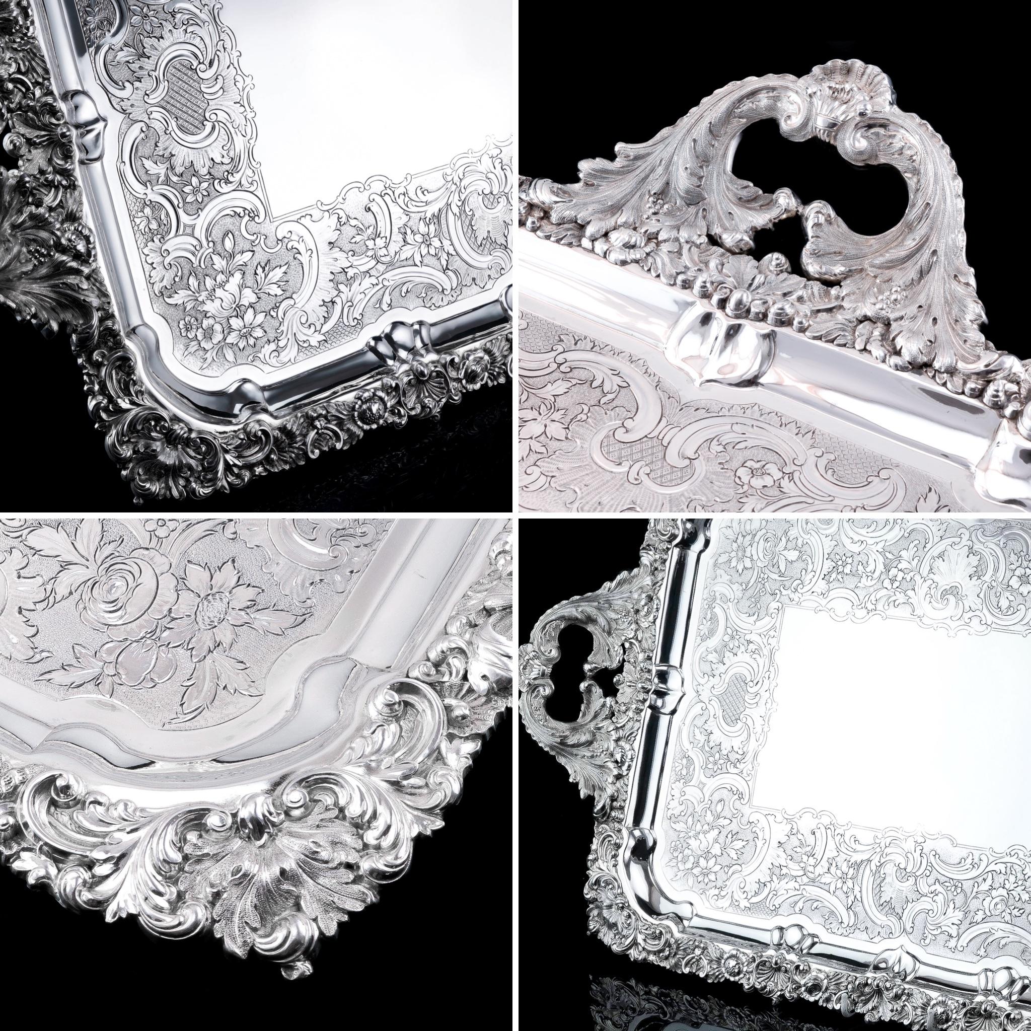 Large Antique Solid Silver Georgian Tray / Salver William Marshall, 1828 2