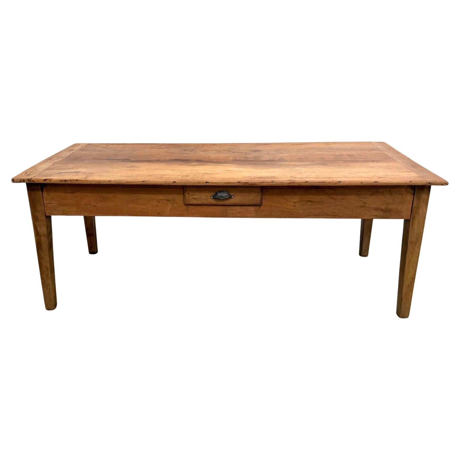 Large Antique Solid Walnut Dining Table with Tapered Legs