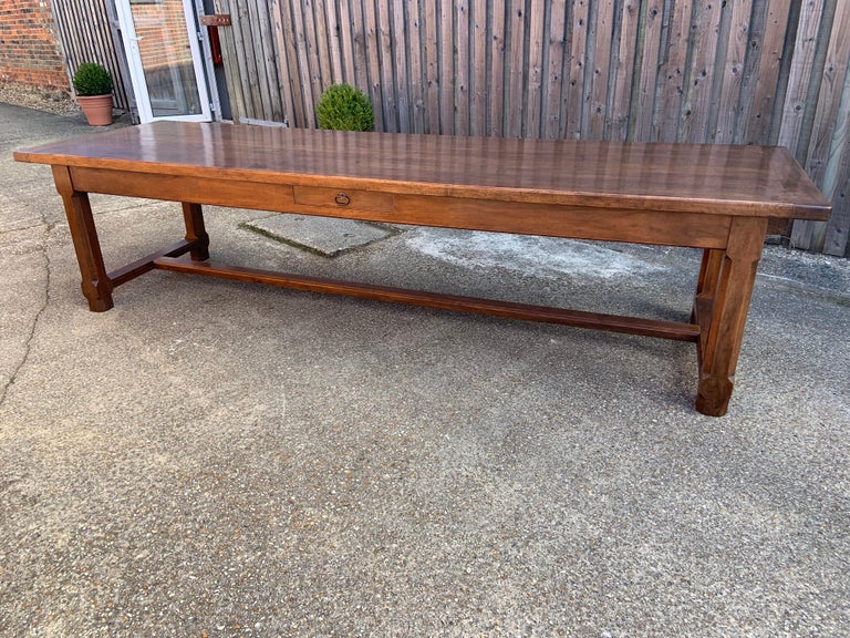 French Provincial Large Antique Solid Walnut Farmhouse Table For Sale