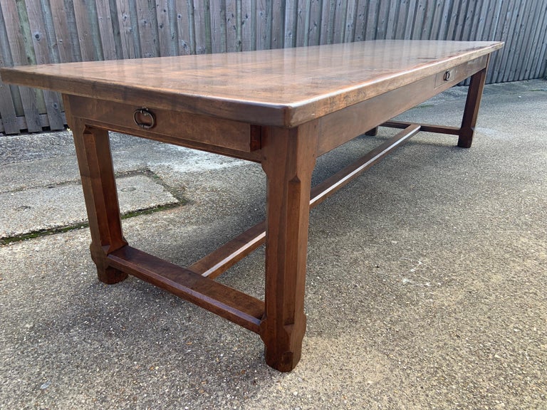 Large Antique Solid Walnut Farmhouse Table In Good Condition For Sale In Billingshurst, GB