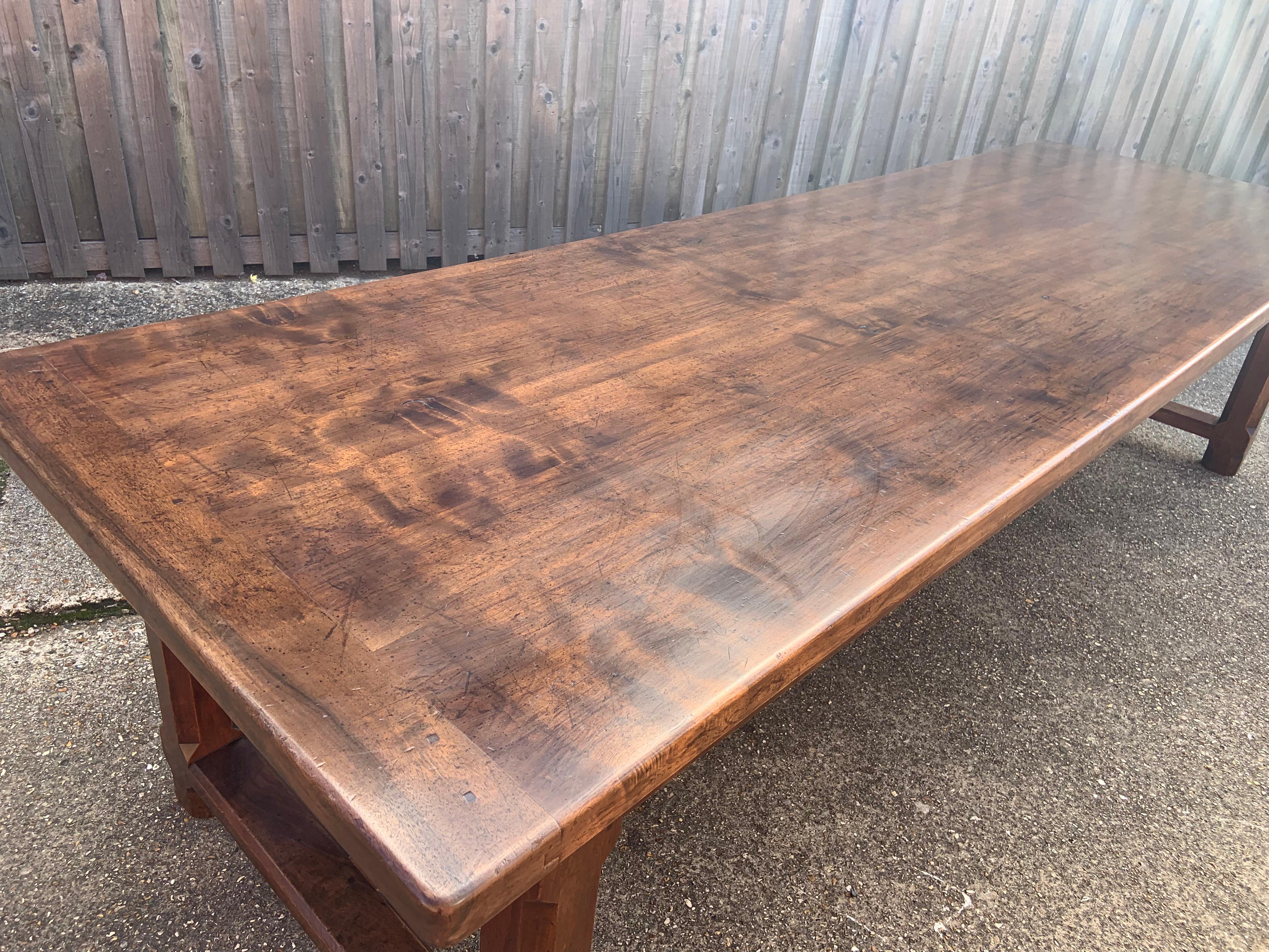 20th Century Large Antique Solid Walnut Farmhouse Table