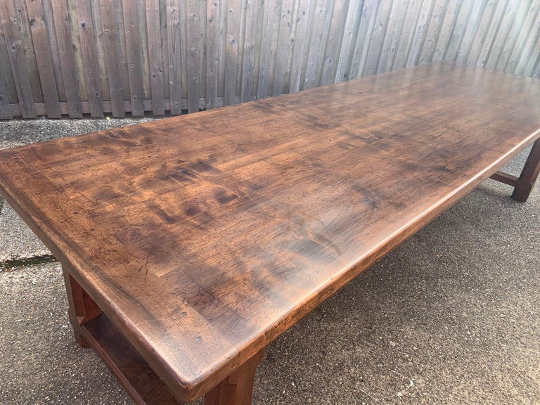 20th Century Large Antique Solid Walnut Farmhouse Table For Sale