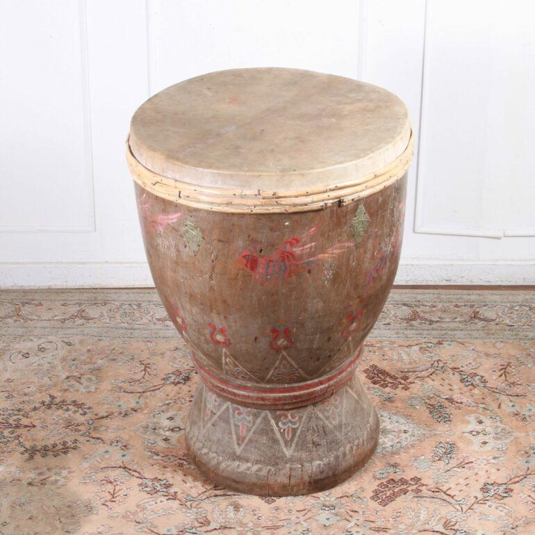 Southeast Asian Large Antique South East Asian wooden ceremonial drum For Sale