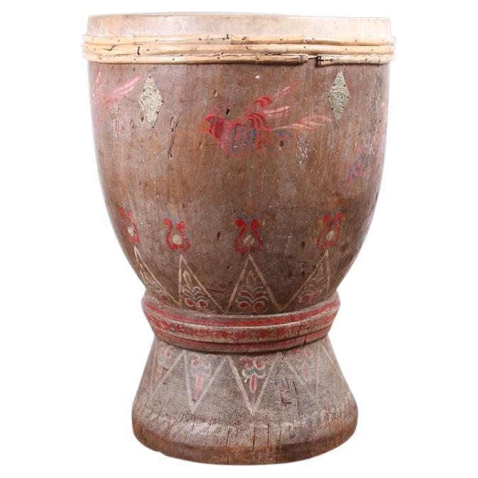 Large Antique South East Asian wooden ceremonial drum For Sale