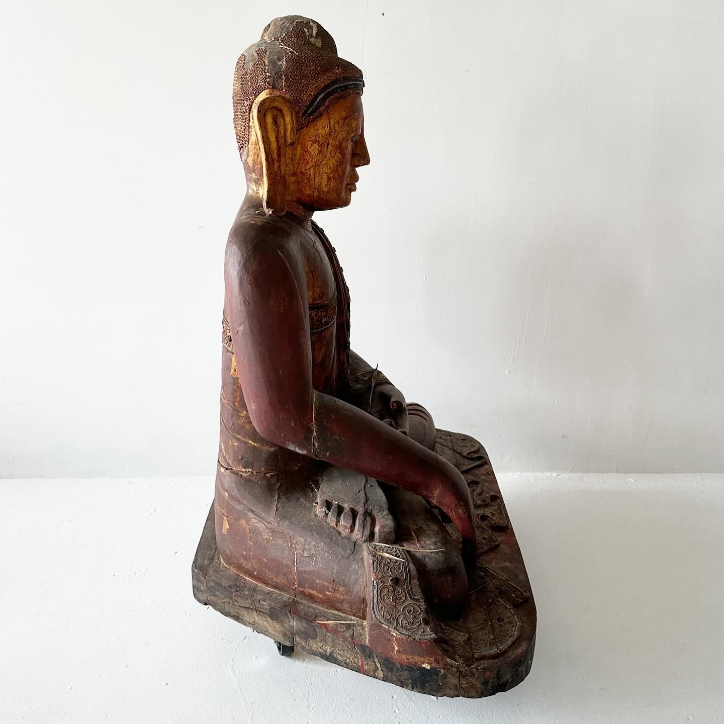 Large Antique Southeast Asian Painted Wood Buddha Statue  For Sale 6