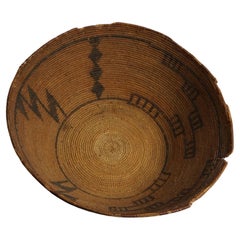 Large Used Southwestern Navajo Decorated Woven Basket with Symbols C1910