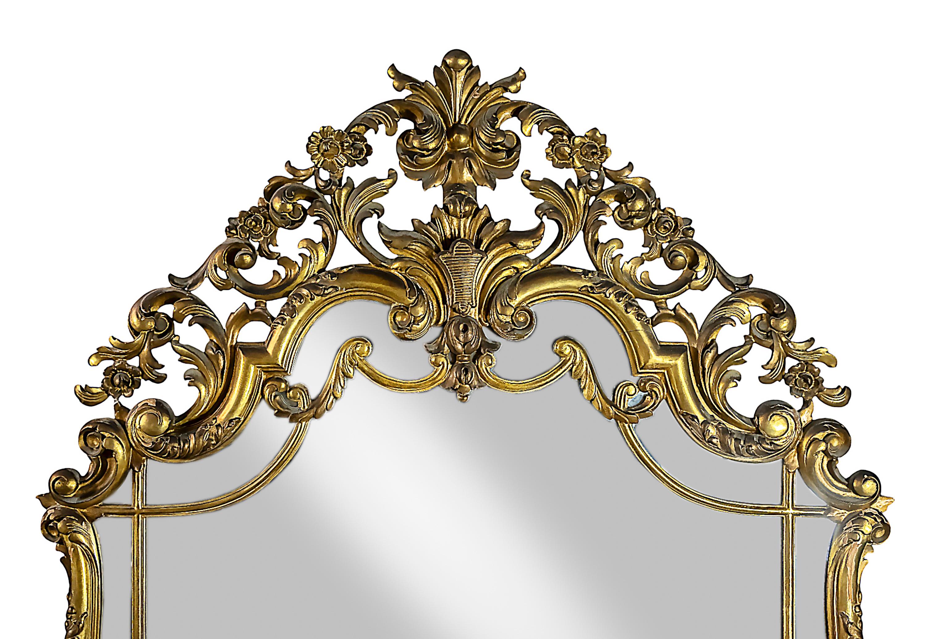 Large antique Spanish baroque style hand-carved gilt wood wall mirror.
Very good antique condition.





