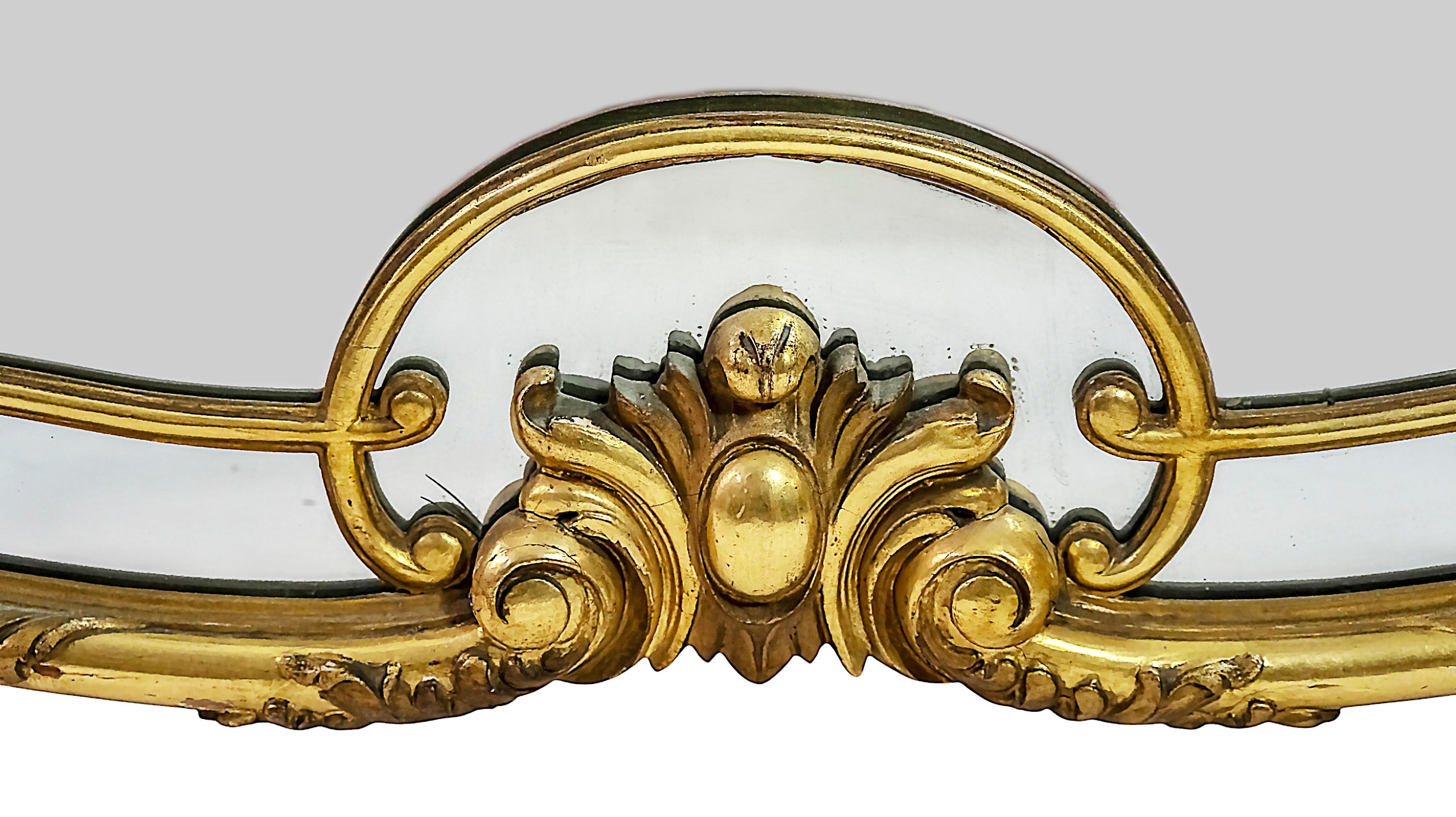 Early 20th Century Large Antique Spanish Hand-Carved Gilt Wood Wall Mirror For Sale