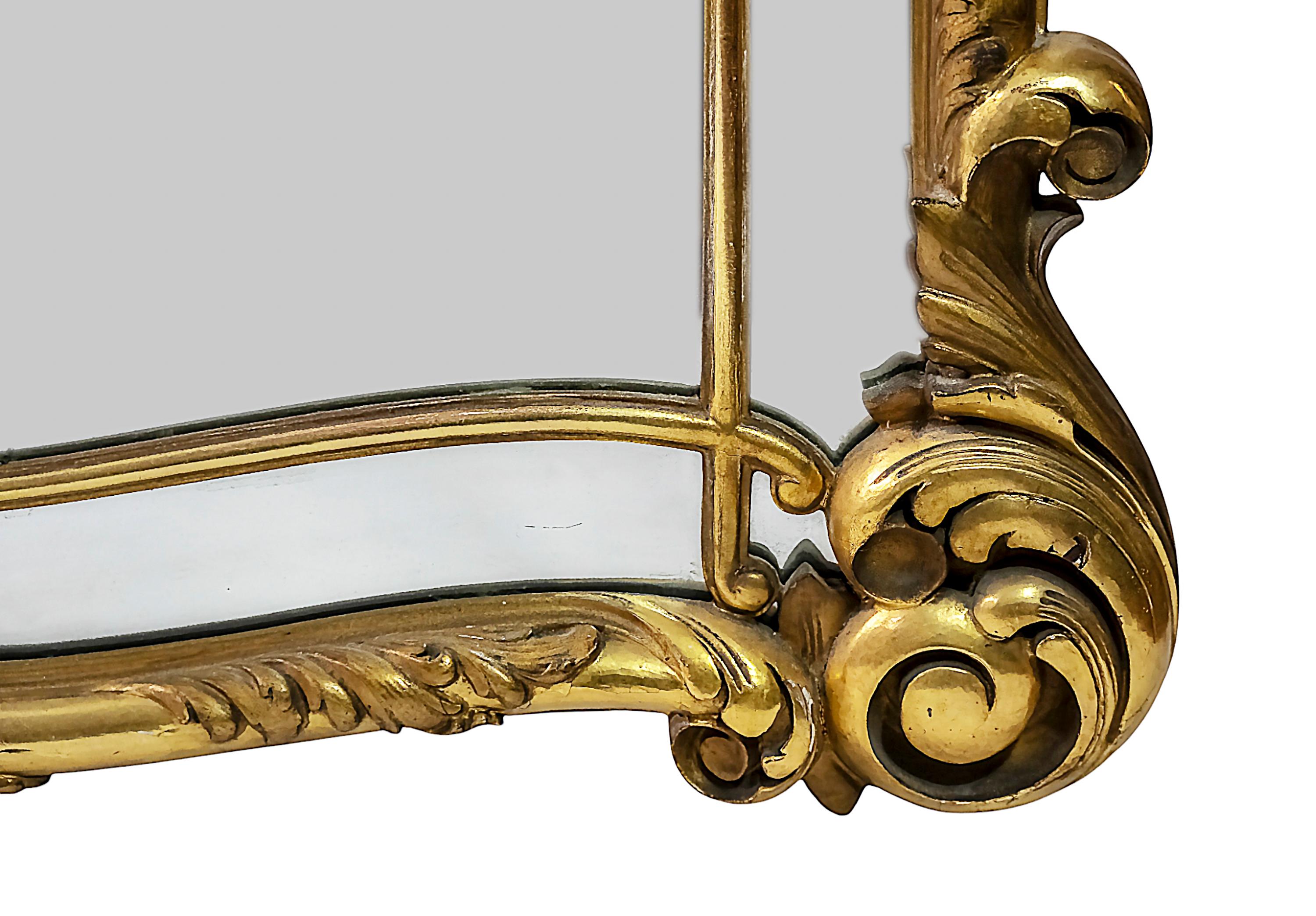 Large Antique Spanish Hand-Carved Gilt Wood Wall Mirror For Sale 1