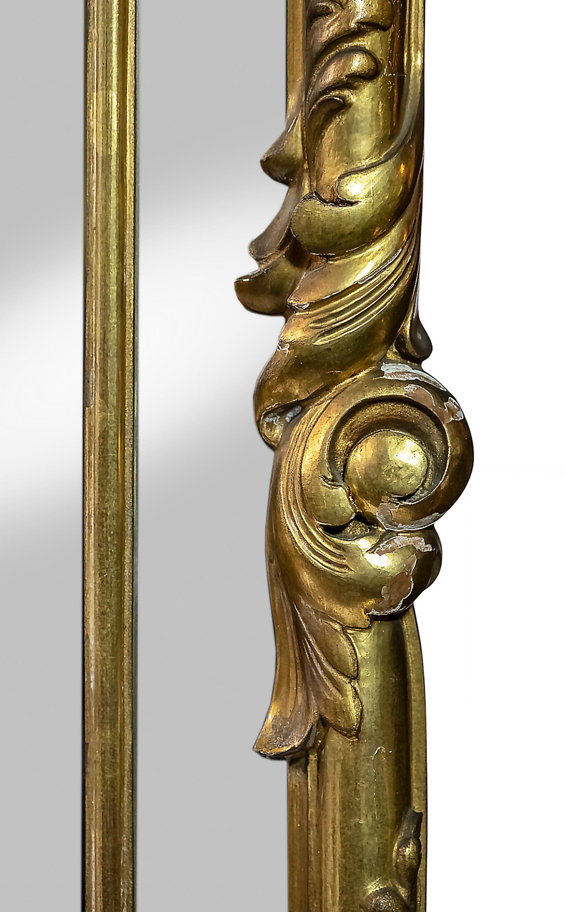 Large Antique Spanish Hand-Carved Gilt Wood Wall Mirror For Sale 2