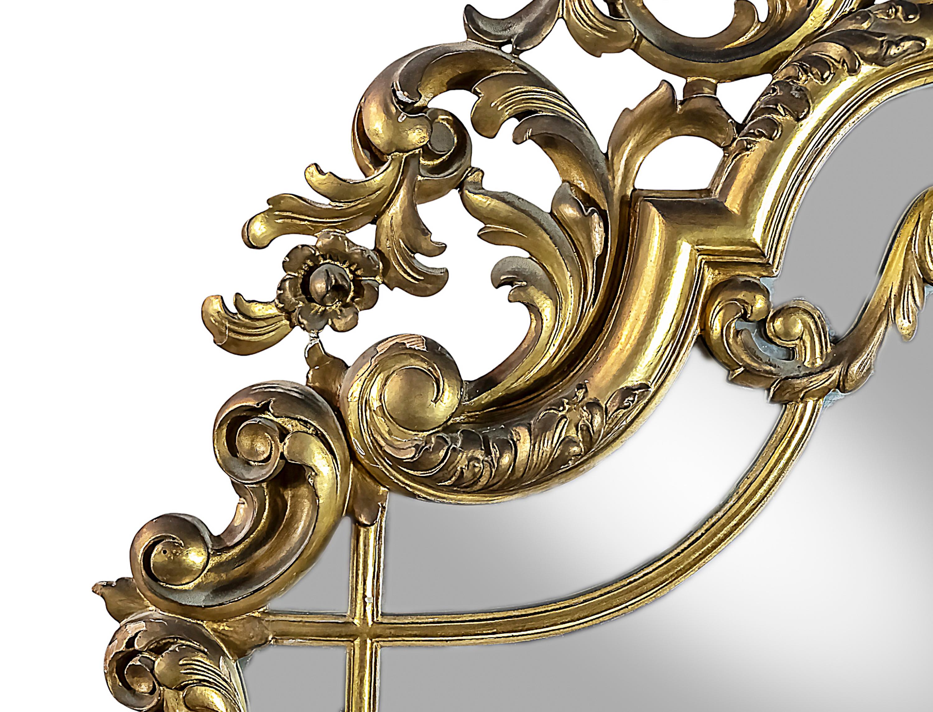 Large Antique Spanish Hand-Carved Gilt Wood Wall Mirror For Sale 3