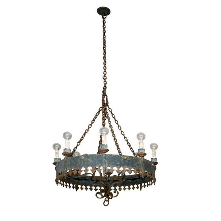 Large Antique Spanish Iron Chandelier For Sale at 1stDibs