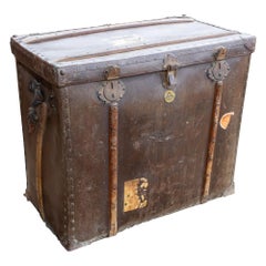 Large Antique Spanish Leather Trunk Made by Absil