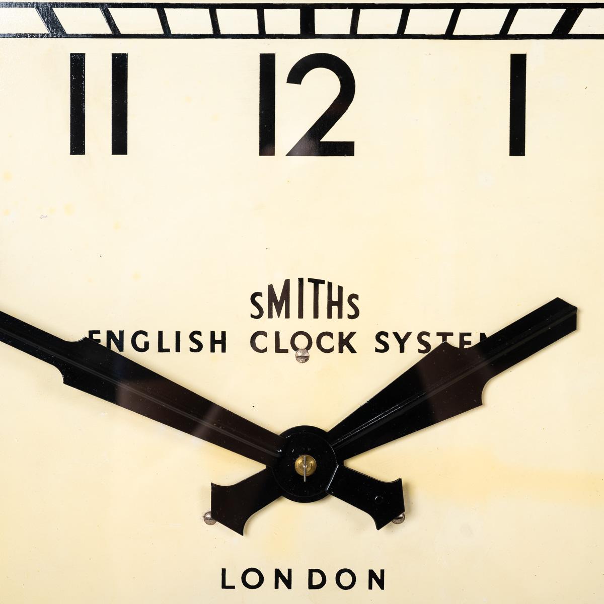 Industrial Large Antique Square Factory Wall Clock by Smiths English Clock Systems