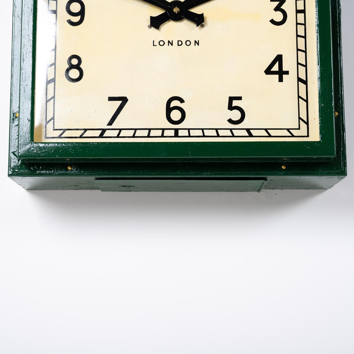 20th Century Large Antique Square Factory Wall Clock by Smiths English Clock Systems