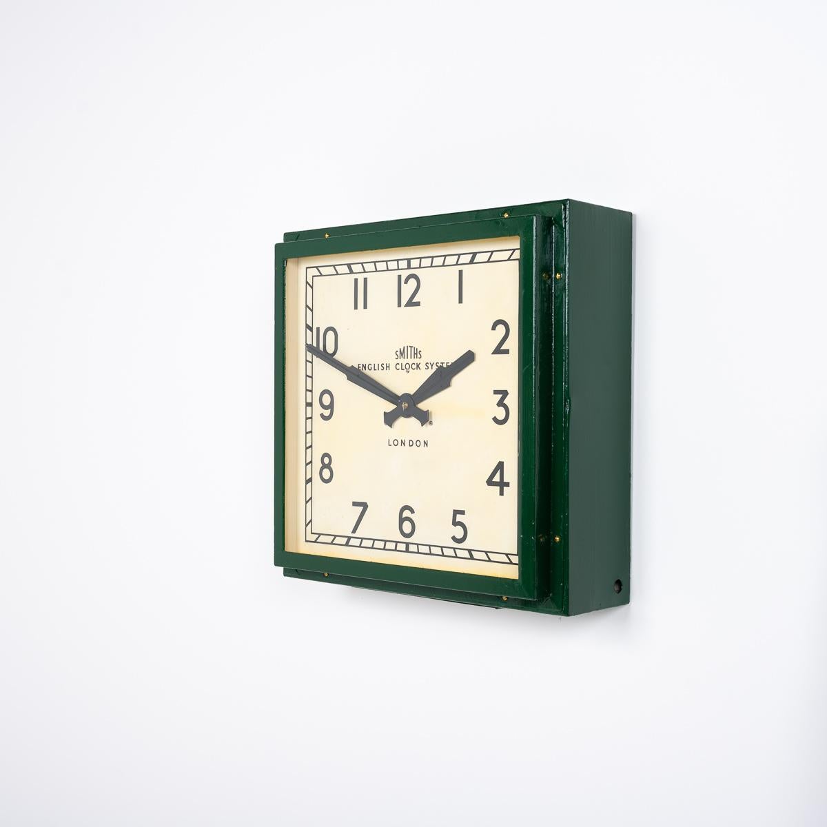 Steel Large Antique Square Factory Wall Clock by Smiths English Clock Systems