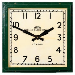 Large Vintage Square Factory Wall Clock by Smiths English Clock Systems