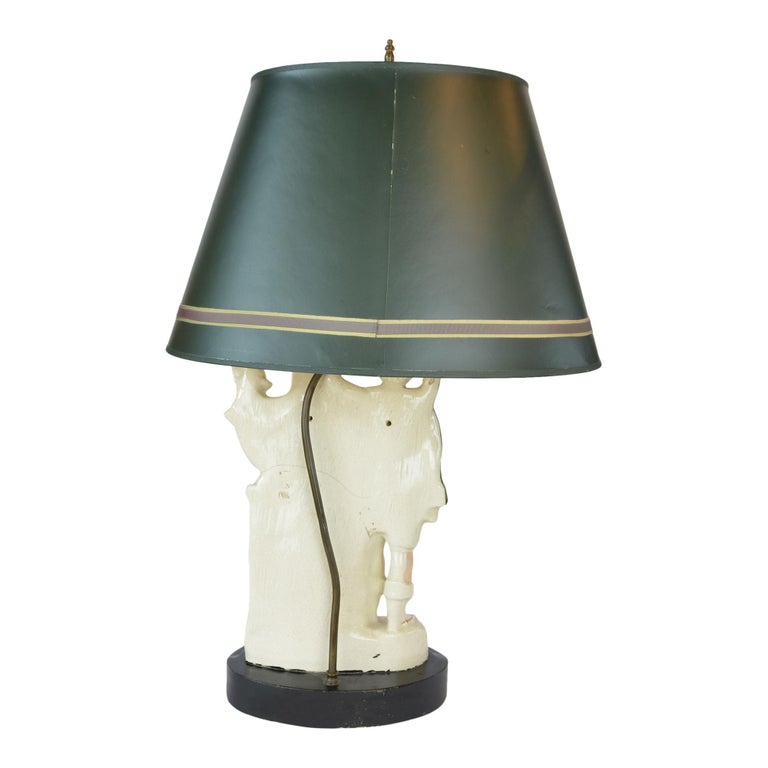 Large Antique Staffordshire Figural Lamp Couple Green ...