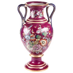 Large Antique Staffordshire Porcelaneous Twin Handled Vase
