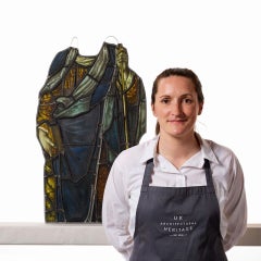 Large Antique Stained Glass Hanging Panel of Nobleman’s Torso