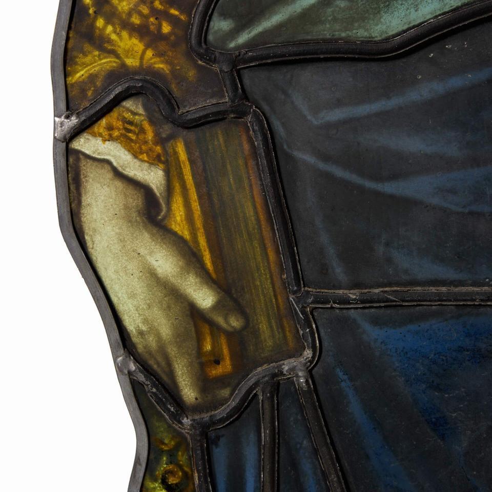 Victorian Large Antique Stained Glass Hanging Panel of Nobleman’s Torso For Sale