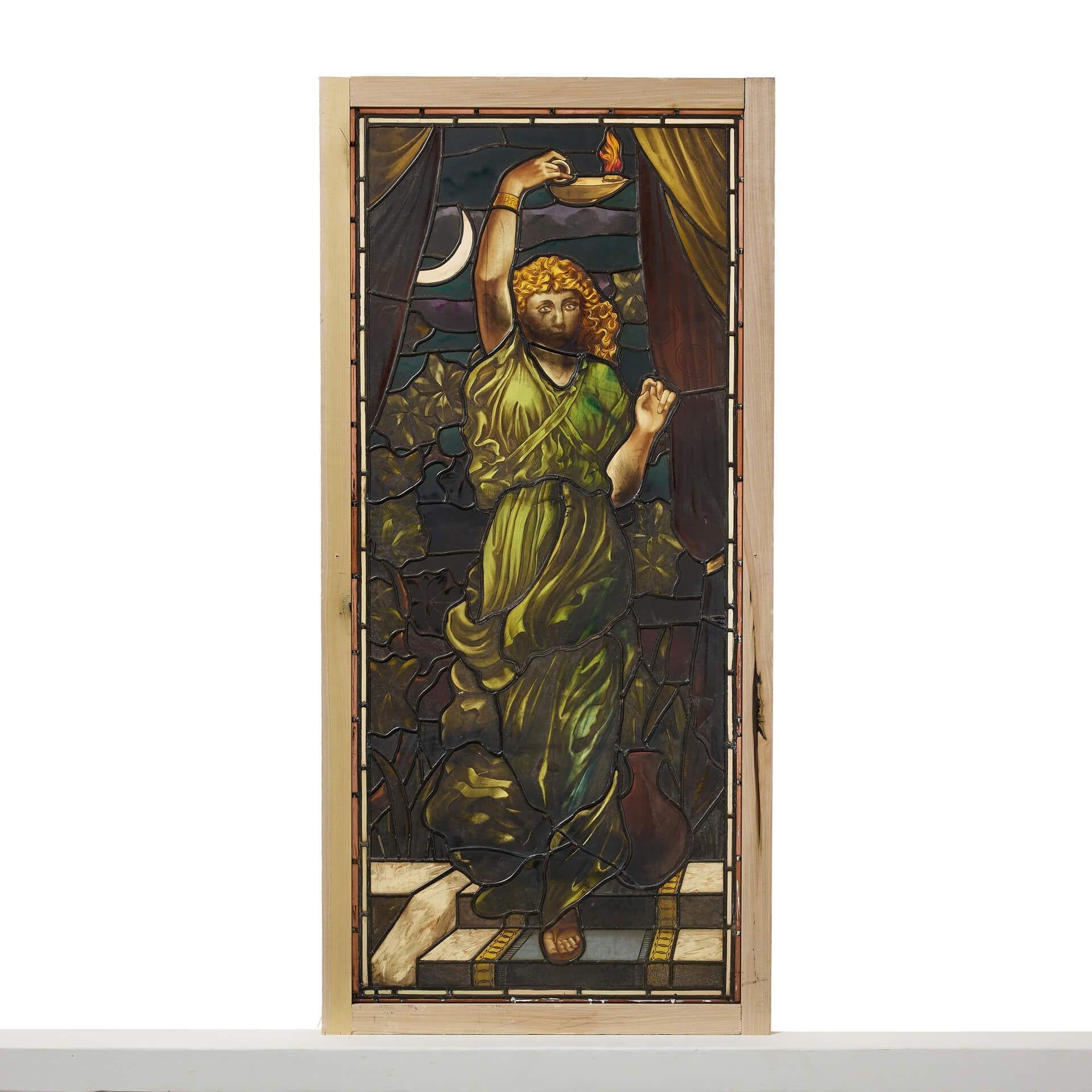 19th Century Large Antique Stained Glass Panel Depicting the Goodess Nyx For Sale