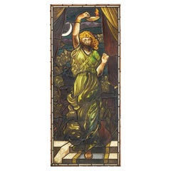 Grand panneau de verre teinté ancien représentant la comtesse Nyx