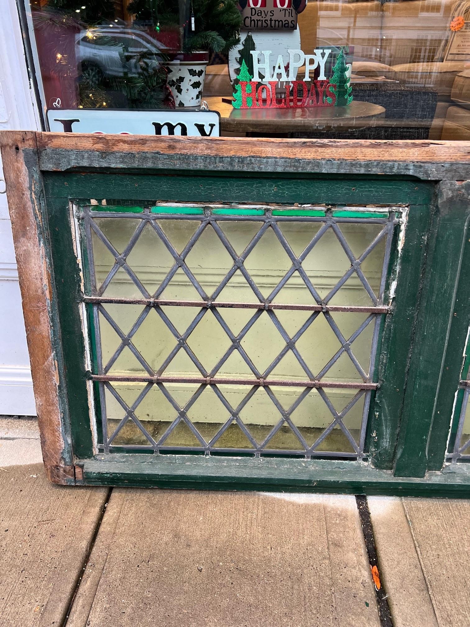 Large Antique Stained Glass Transom with SVS Center Belgium Wood Frame    For Sale 4