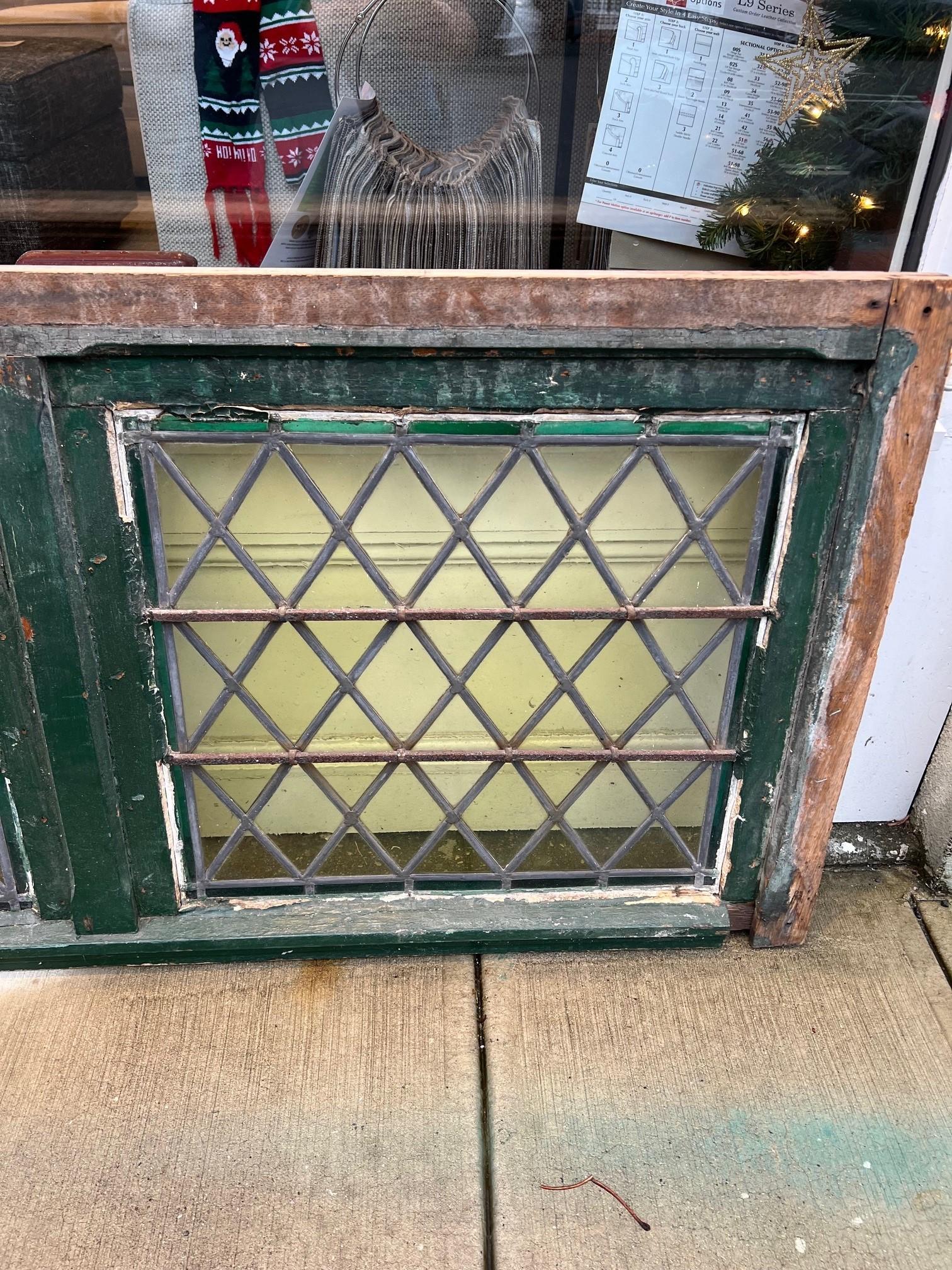 Large Antique Stained Glass Transom with SVS Center Belgium Wood Frame    For Sale 6
