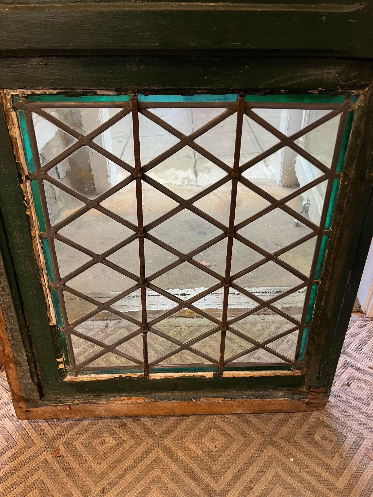 Large Antique Stained Glass Transom with SVS Center Belgium Wood Frame    For Sale 10