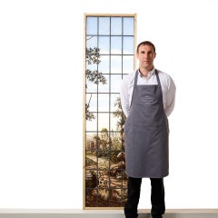 Large Antique Stained Glass Window Depicting Neoclassical Ruins