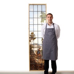 Large Antique Stained Glass Window Depicting Pastoral Scene