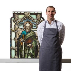 Large Antique Stained Glass Window Depicting St. Paul