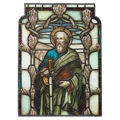 Large Antique Stained Glass Window Depicting St. Paul