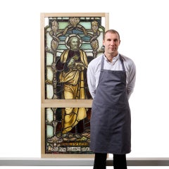 Large Antique Stained Glass Window Depicting St. Peter