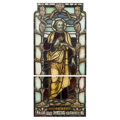 Large Antique Stained Glass Window Depicting St. Peter